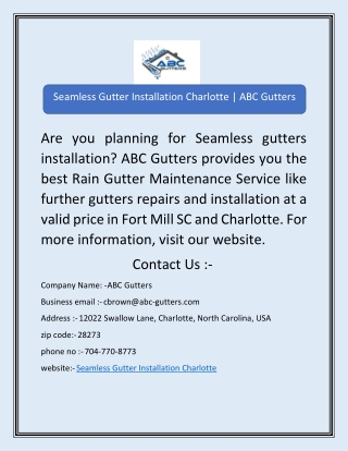 Seamless Gutter Installation Charlotte | ABC Gutters