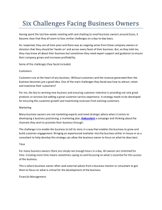 Six Challenges Facing Business Owners