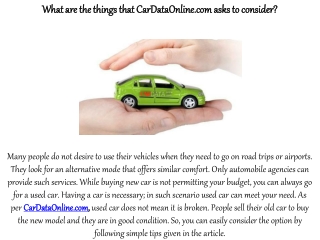 What are the things that CarDataOnline.com asks to consider?
