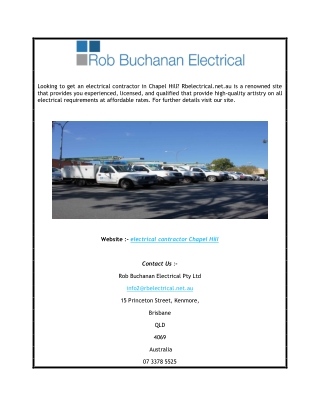 Electrical Contractor Chapel Hill  Rbelectrical.net.au