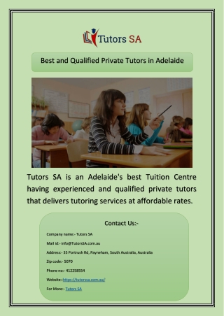 Best and Qualified Private Tutors in Adelaide