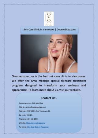 Skin Care Clinic In Vancouver | Ovomedispa.com