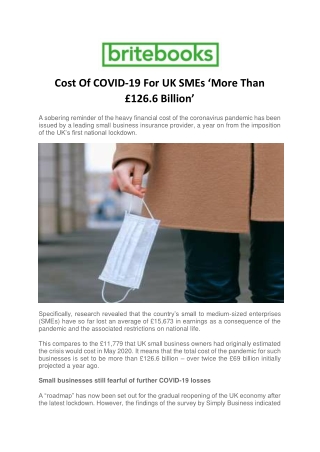 Cost Of COVID-19 For UK SMEs ‘More Than £126.6 Billion’