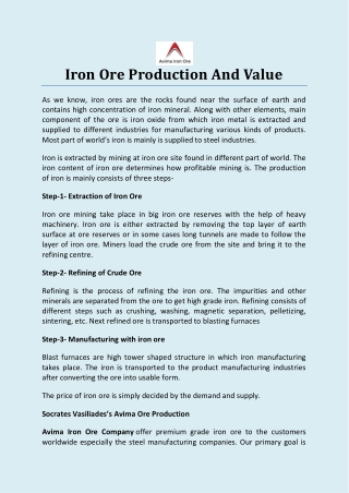 Iron Ore Production And Value