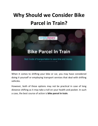 Guide for Bike Parcel in Train - Bike Shifting via Train