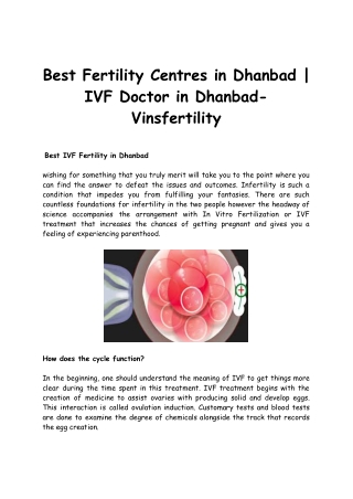 Best Fertility Centres in Dhanbad | IVF Doctor in Dhanbad - Vinsfertility