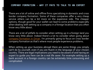 Company Formation - Why It Pays To Talk