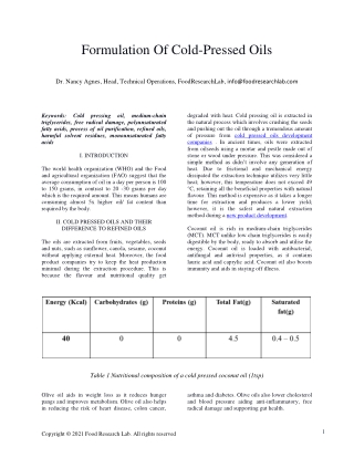 Formulation of cold-pressed oils