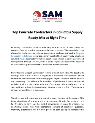 High Rated Concrete Contractors in Columbia