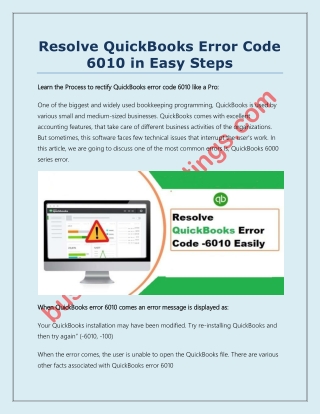QuickBooks Error Code 6010 - How to Fix, Resolve It?