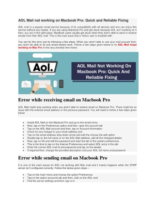 AOL Mail not working on Macbook Pro: Quick and Reliable Fixing