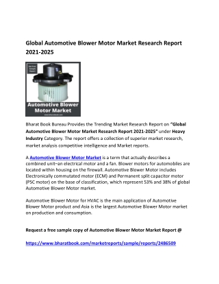 Global Automotive Blower Motor Market Research Report 2021-2025