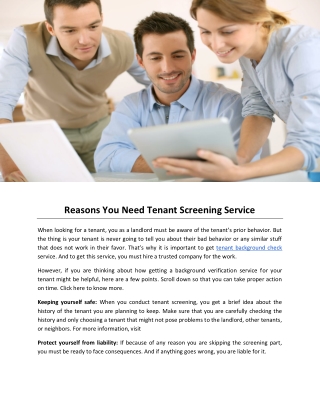 Reasons You Need Tenant Screening Service