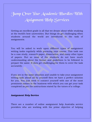Jump Over Your Academic Hurdles With Assignment Help Services