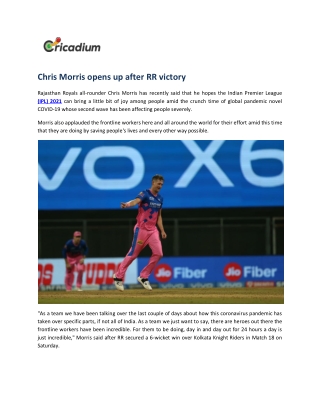 Chris Morris opens up after RR victory
