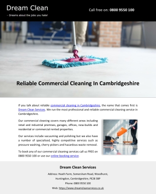 Reliable Commercial Cleaning In Cambridgeshire