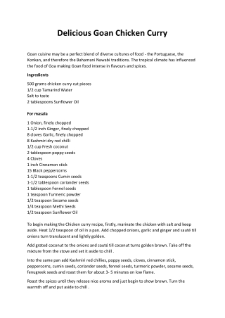 Delicious Goan Chicken Curry