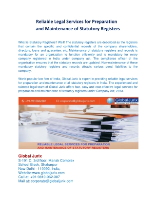 Reliable Legal Services for Preparation and Maintenance of Statutory Registers