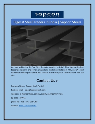 Bigesst Steel Traders In India | Sapcon Steels