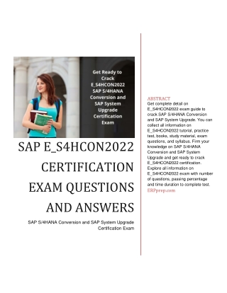 [LATEST] SAP E_S4HCON2022 Certification Exam Questions and Answers