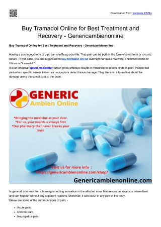 Buy Tramadol Online for Best Treatment and Recovery - Genericambienonline
