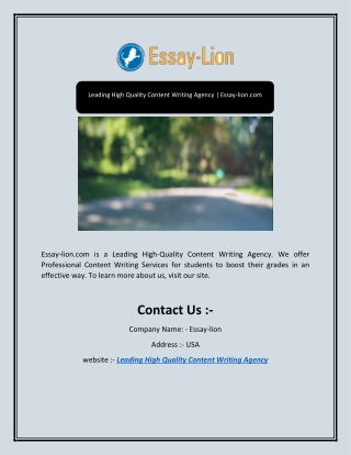 Leading High Quality Content Writing Agency | Essay-lion.com