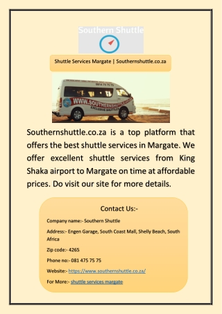 Shuttle Services Margate | Southernshuttle.co.za