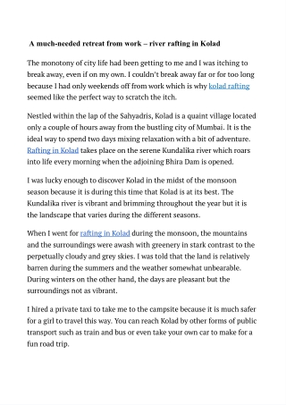 A much-needed retreat from work – river rafting in Kolad
