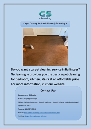 Carpet Cleaning Services Ballinteer | Gscleaning.ie