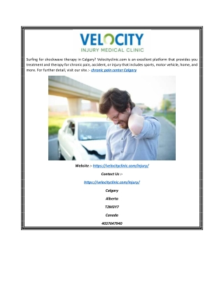 Chronic Pain Center Calgary | Velocityclinic.com