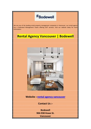 Rental Agency Vancouver  Bodewell