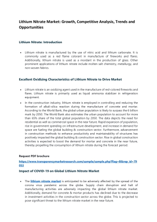 Lithium Nitrate Market: Growth, Competitive Analysis, Trends and Opportunities