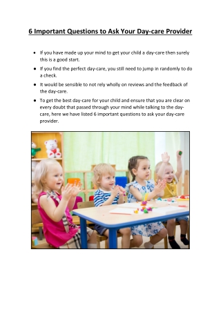 6 Important Questions to Ask Your Day-care Provider