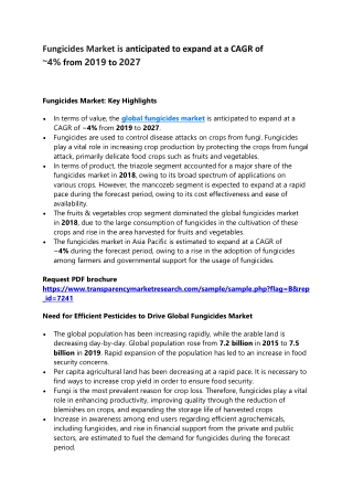 Fungicides Market is anticipated to expand at a CAGR of ~4% from 2019 to 2027