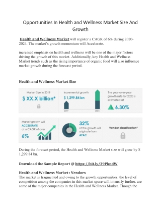 Opportunities In Health and Wellness Market Size And Growth