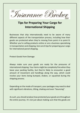 Tips for Preparing Your Cargo for International Shipping