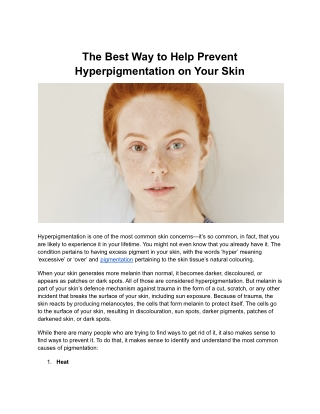 The Best Way to Help Prevent Hyperpigmentation on Your Skin