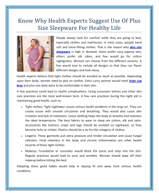 Know Why Health Experts Suggest Use Of Plus Size Sleepware For Healthy Life