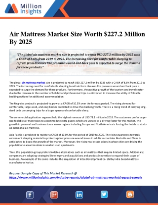 Air Mattress Market Size Worth $227.2 Million By 2025