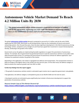 Autonomous Vehicle Market Demand To Reach 4.2 Million Units By 2030