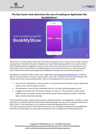 The Key Factors that determine the cost of creating an Application like BookMySh