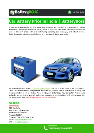 Car Battery Prices in India-BatteryBoss