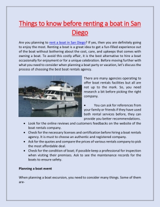 Things to know before renting a boat in San Diego