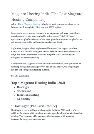Best Magento Hosting Companies in India