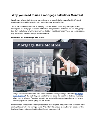 Why you need to use a mortgage calculator Montreal