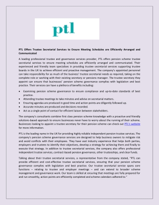 PTL Offers Trustee Secretarial Services to Ensure Meeting Schedules are Efficiently Arranged and Communicated