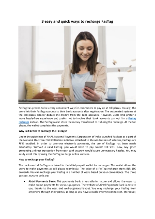 3 easy and quick ways to recharge FasTag