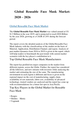 Global Reusable Face Mask Market