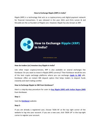 How to Exchange Ripple (XRP) Coin in India?
