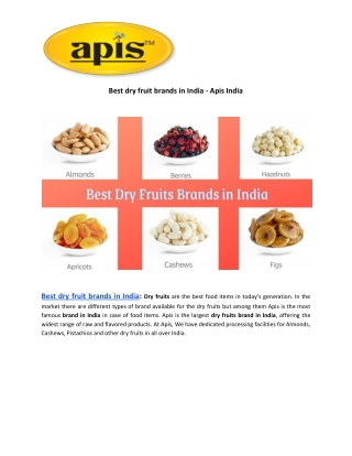 Best dry fruit brands in India - Apis India
